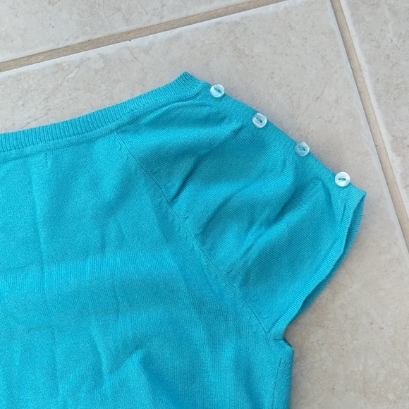 NWT sz5 dress capri, tan and teal pin stripe, top - Picture 7 of 8